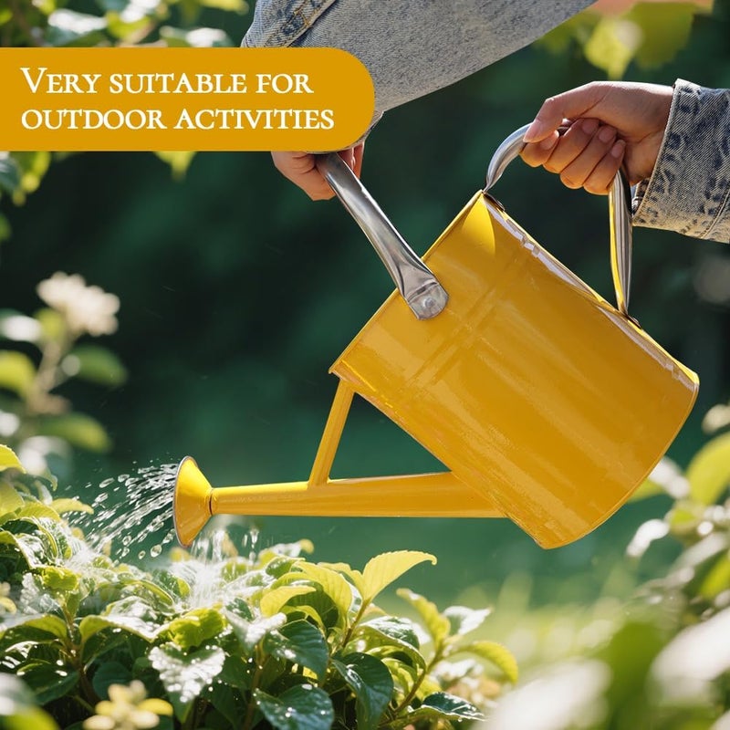 yourjoy Metal Watering Can, One Gallon Watering Cans Stainless Steel for Outdoor Indoor Garden Plants Watering (Yellow) - Image 2